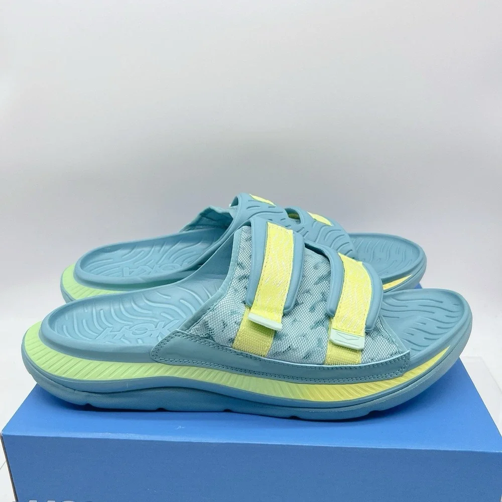 Hoka One One Ora Luxe - Ocean Mist/ Citrus Glow Recovery Slides Mens US 14